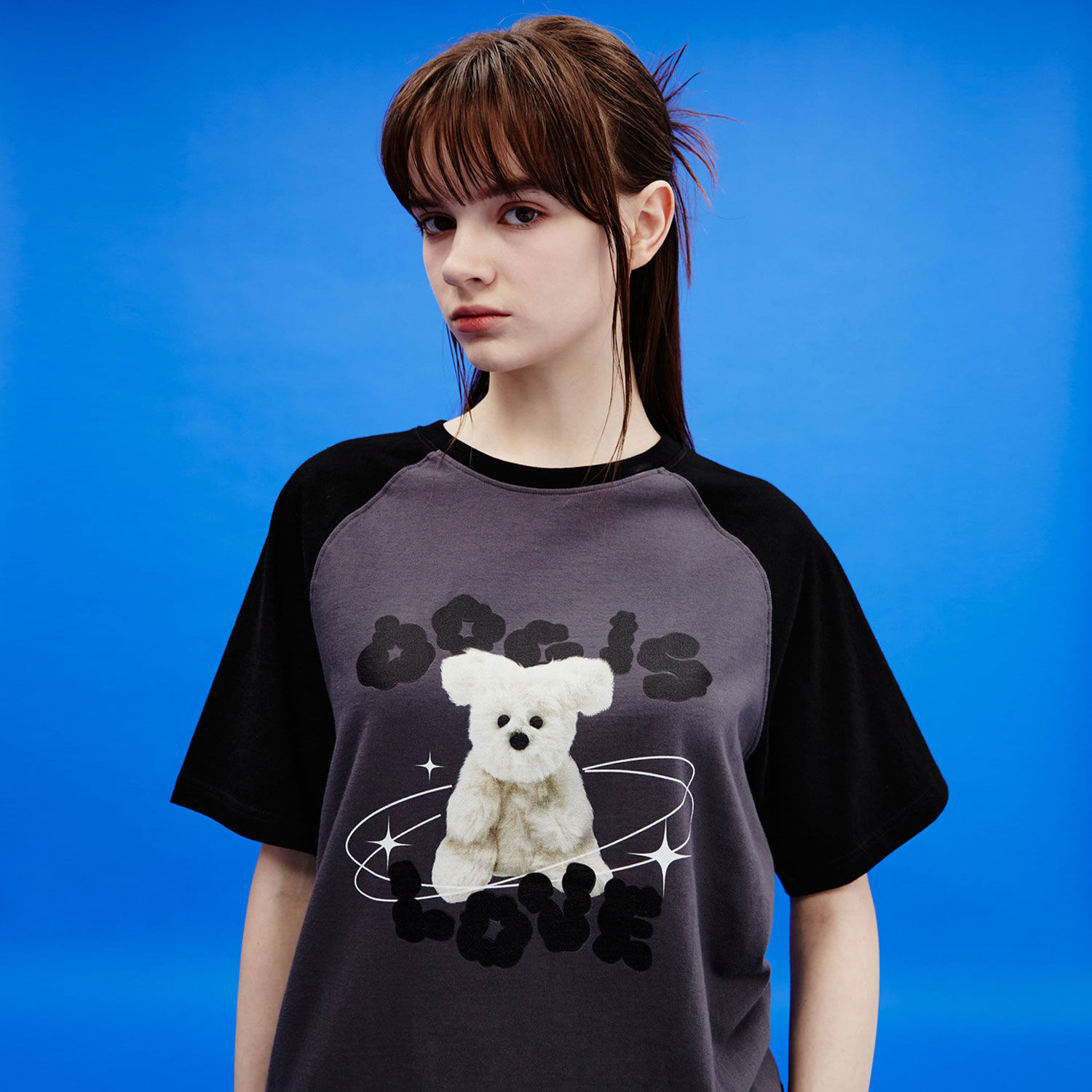 韓國WAIKEI - Dog Is Love Raglan Short Sleeve T-shirt Black