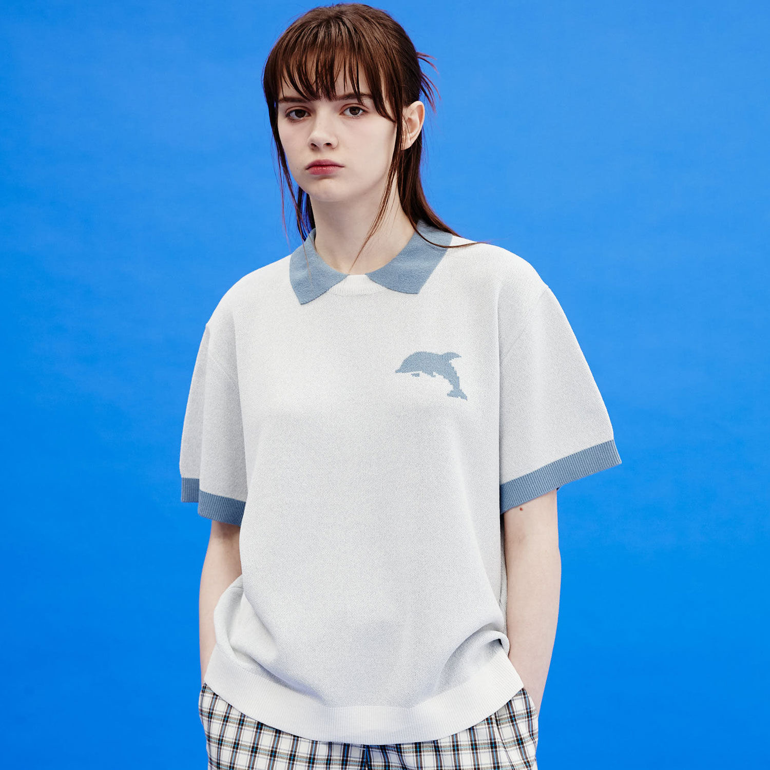 韓國WAIKEI - Dolphin Collar Short Sleeve Knit Ivory