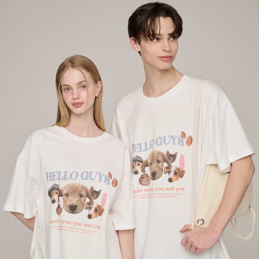 韓國NOIRNINE - Mens Hello Guys T-shirts [IVORY]