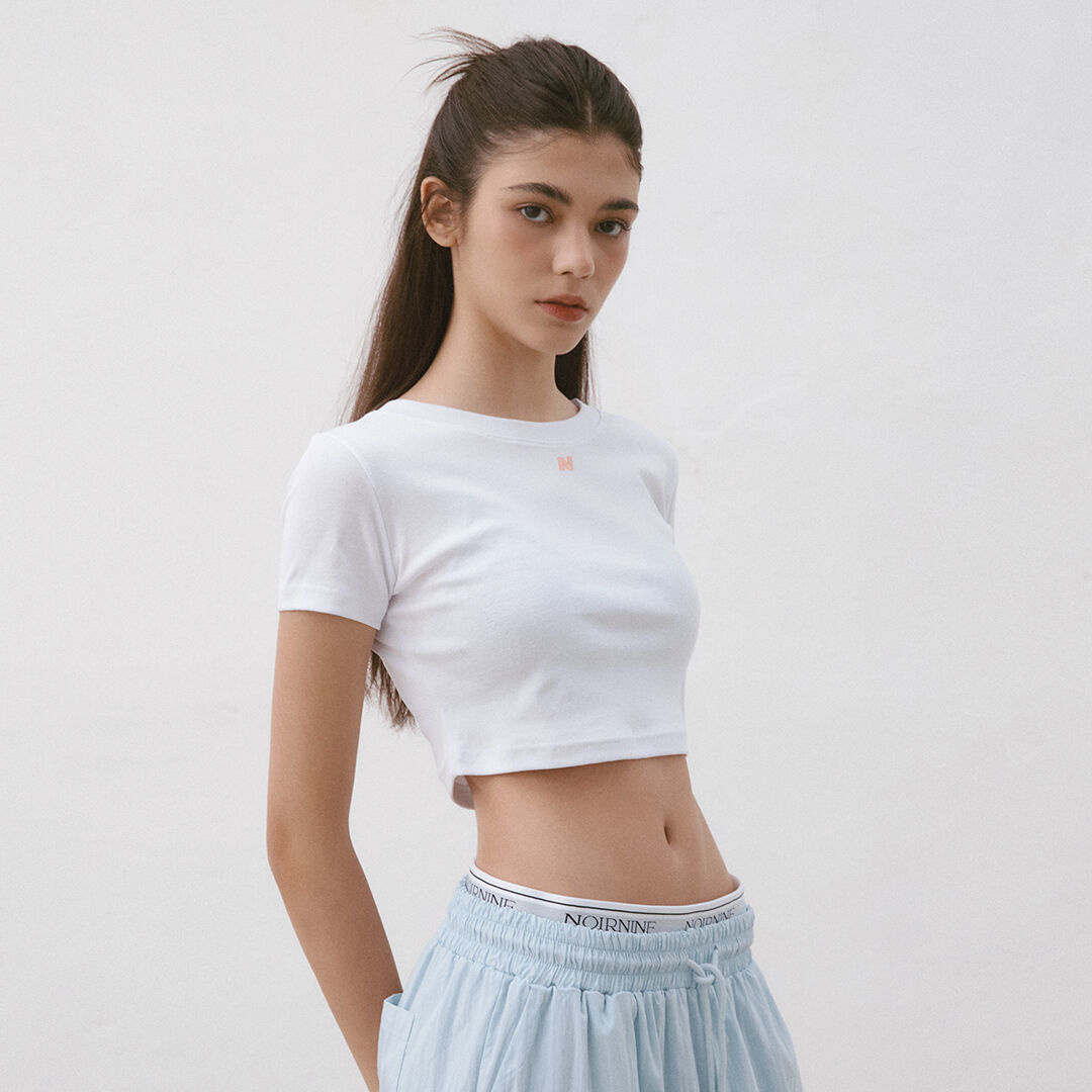 韓國NOIRNINE - N Crop T-shirts [WHITE] 