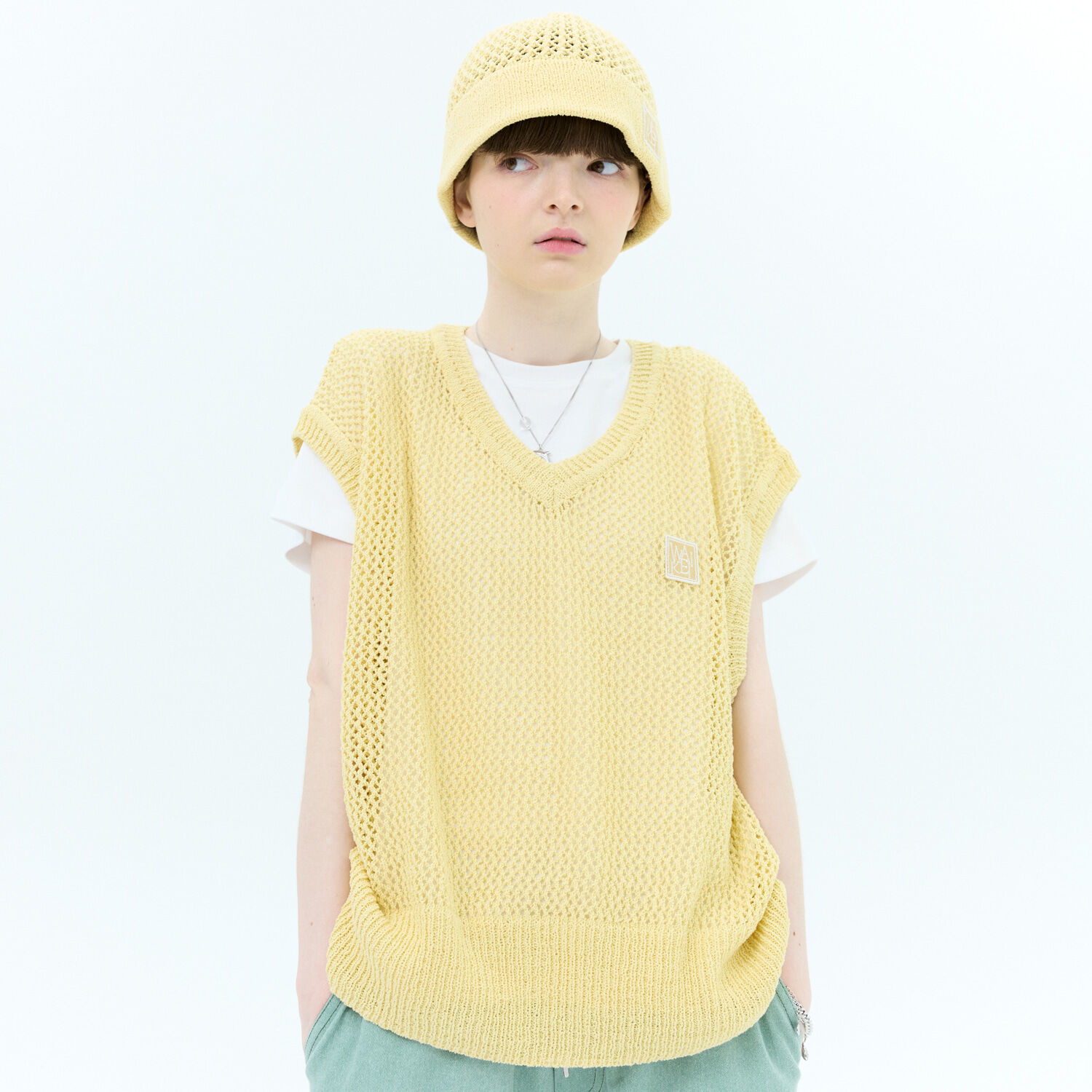 韓國WAIKEI - Mesh Knitted Vest Yellow