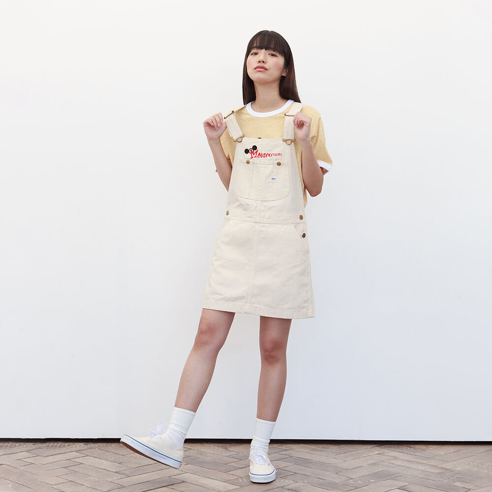 [Lee x Disney] Mickey Mouse Classic Overall Denim Skirt Ivory