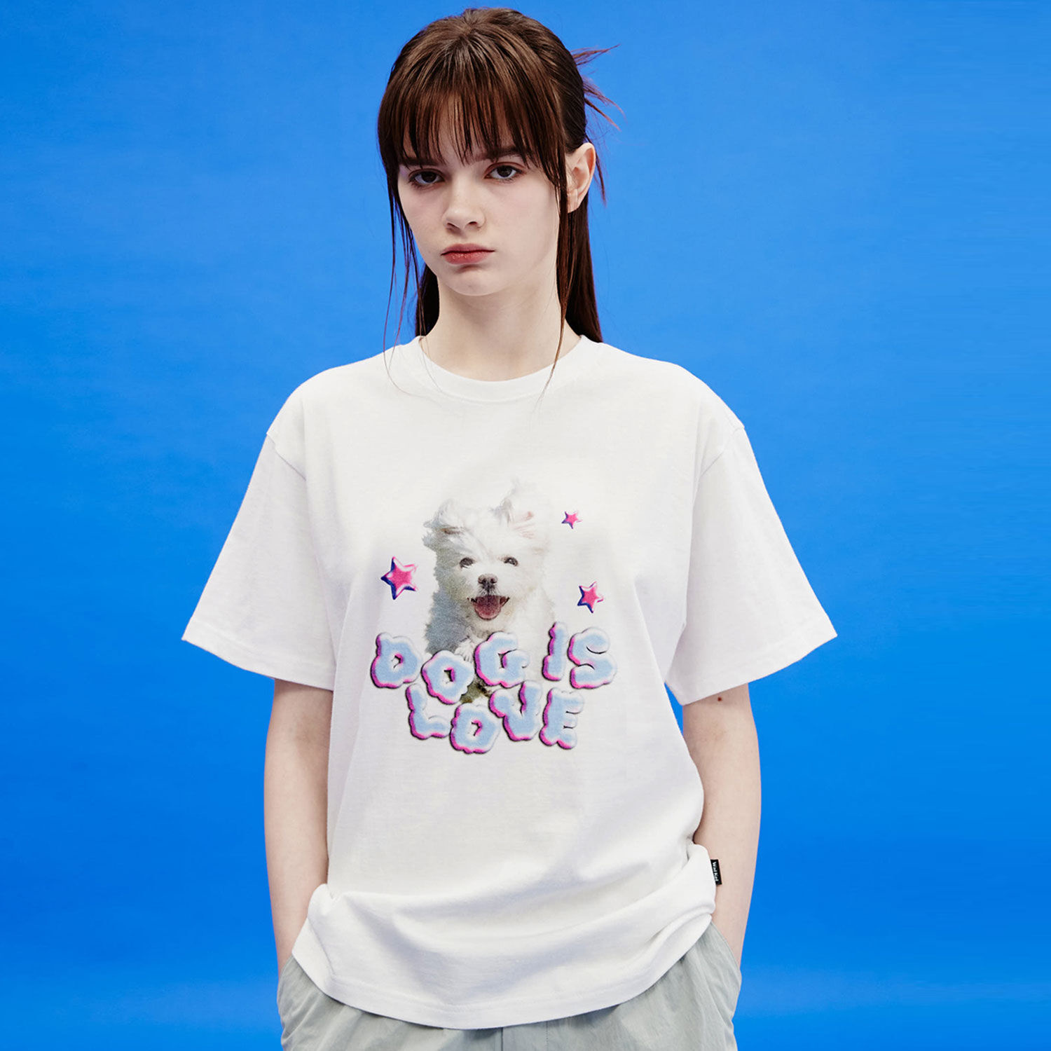 韓國WAIKEI - Dog Is Love Cloud Short Sleeve T-shirt White