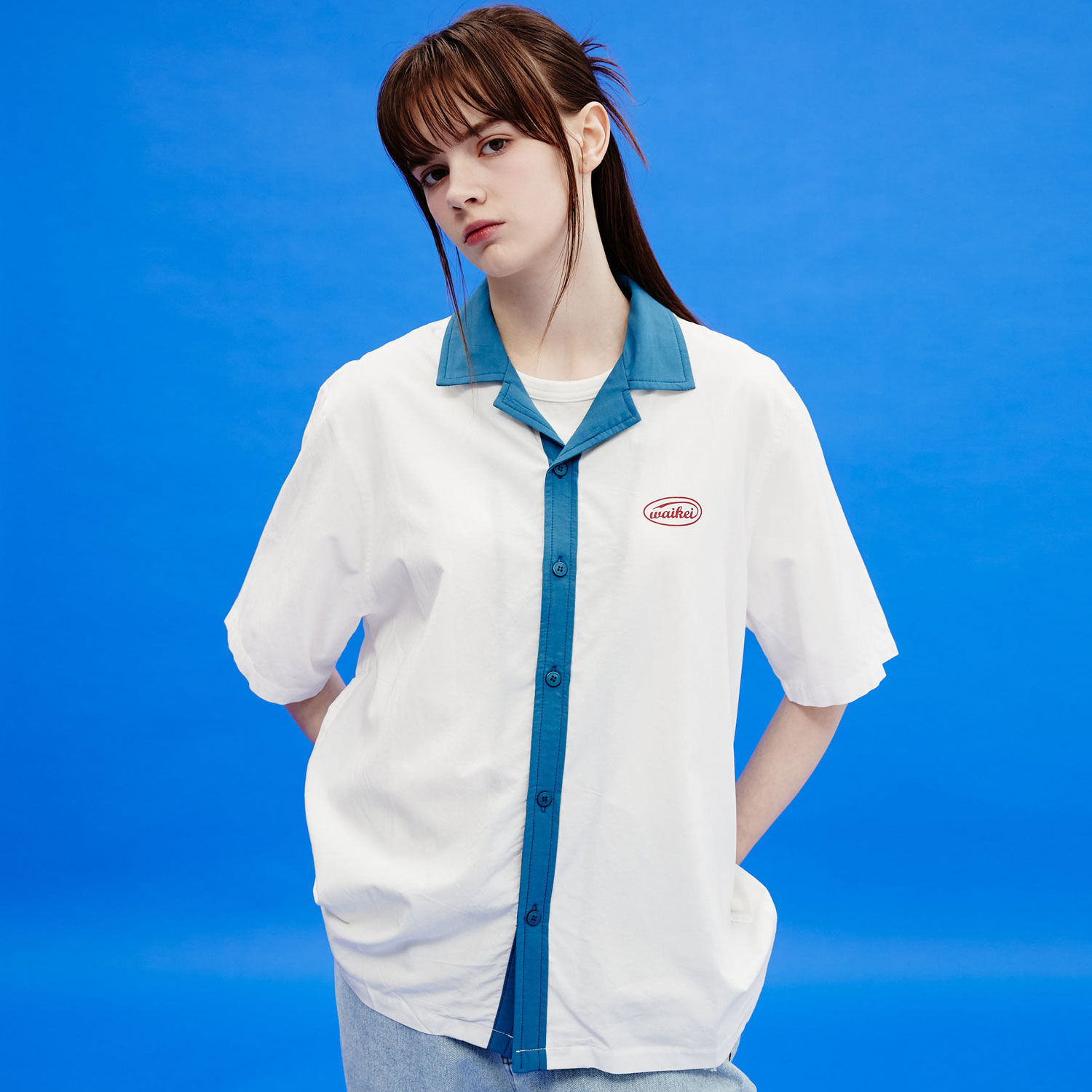 韓國WAIKEI - Dolphin Graphic Bowling Short Sleeve Shirt White