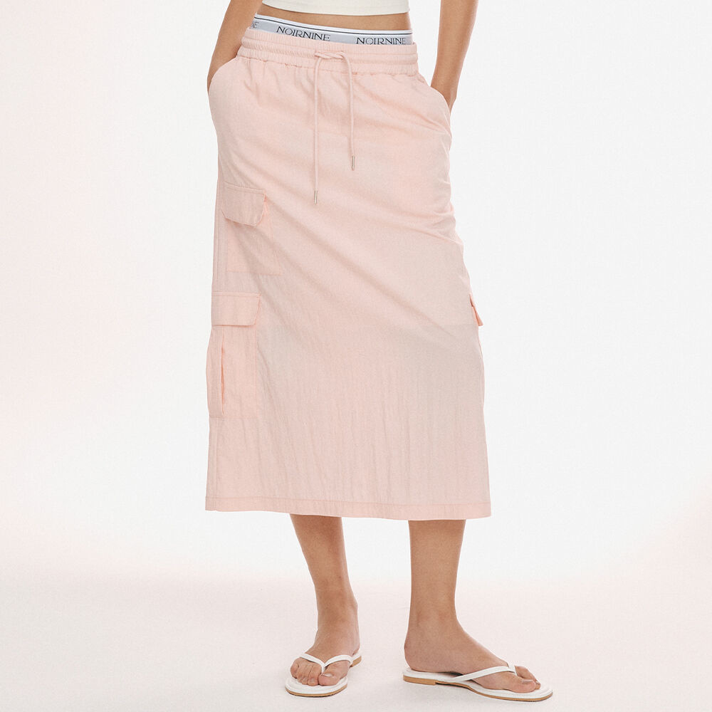 韓國NOIRNINE - Logo Banding Cargo Skirt [PINK] 