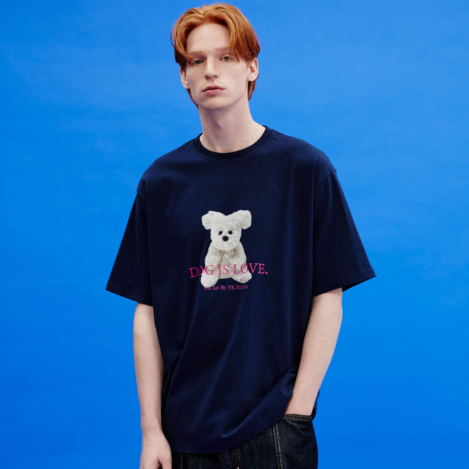 韓國WAIKEI - Dog Is Love Maltese Toy Short Sleeve T-shirt Navy