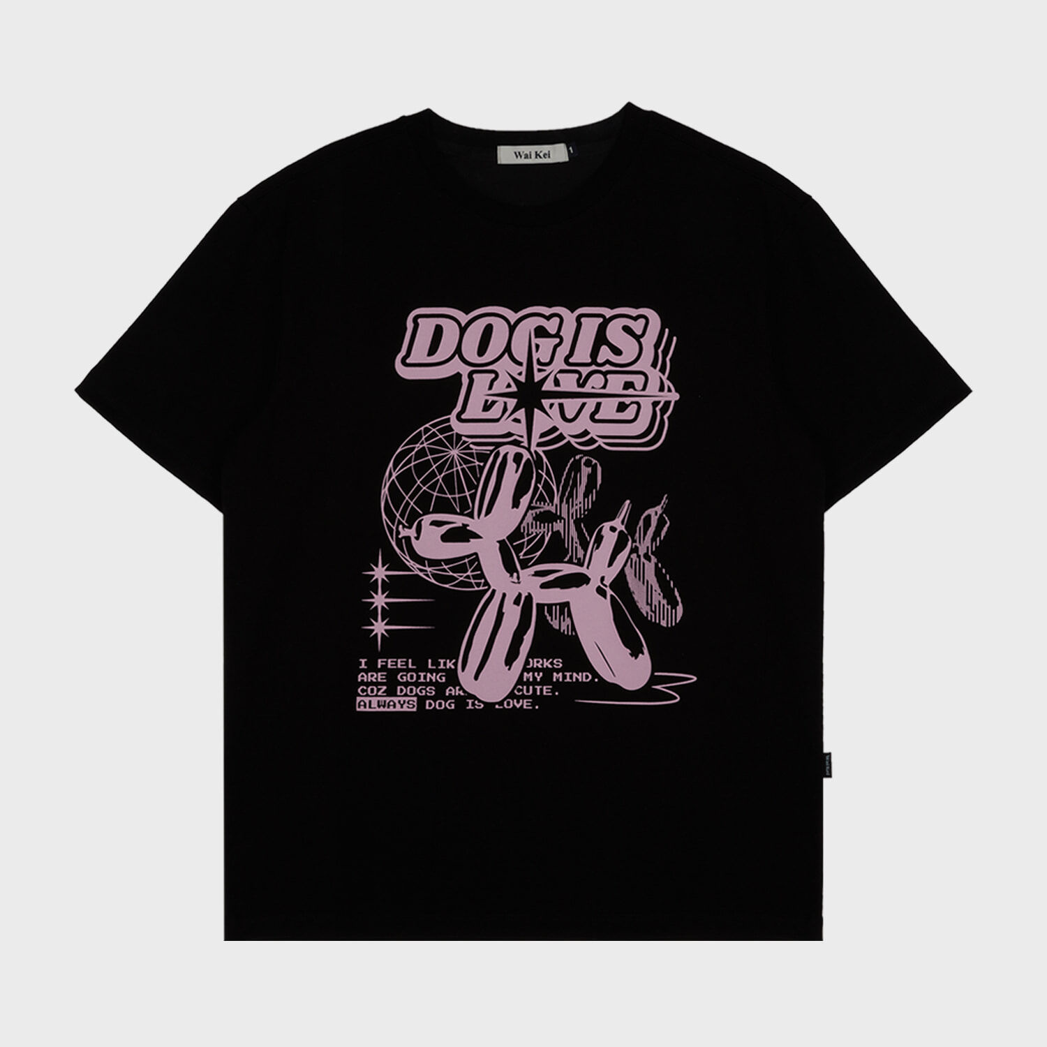 韓國WAIKEI - Magic Balloon Dog Short Sleeve T-shirt Black
