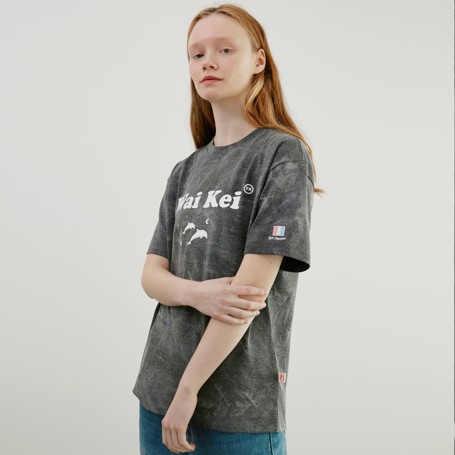 韓國WAIKEI - Logo short-sleeved T-shirt Tie-dye Charcoal