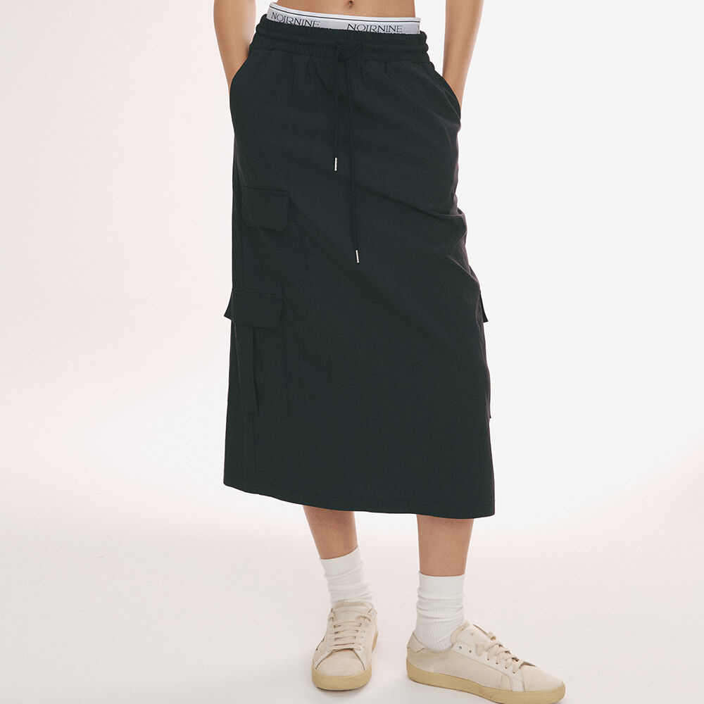韓國NOIRNINE - Logo Banding Cargo Skirt [NAVY]