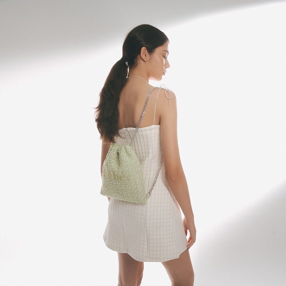 韓國NOIRNINE - Bébé Tweed Chain String Bag [GREEN] 