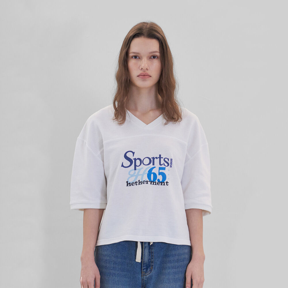 韓國HETHERMENT - V Neck Rugby T-shirt (White)