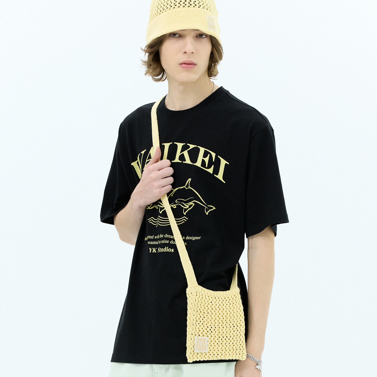 韓國WAIKEI - [Worn by Sunbin Lee] Mesh Knit Mini Bag Yellow