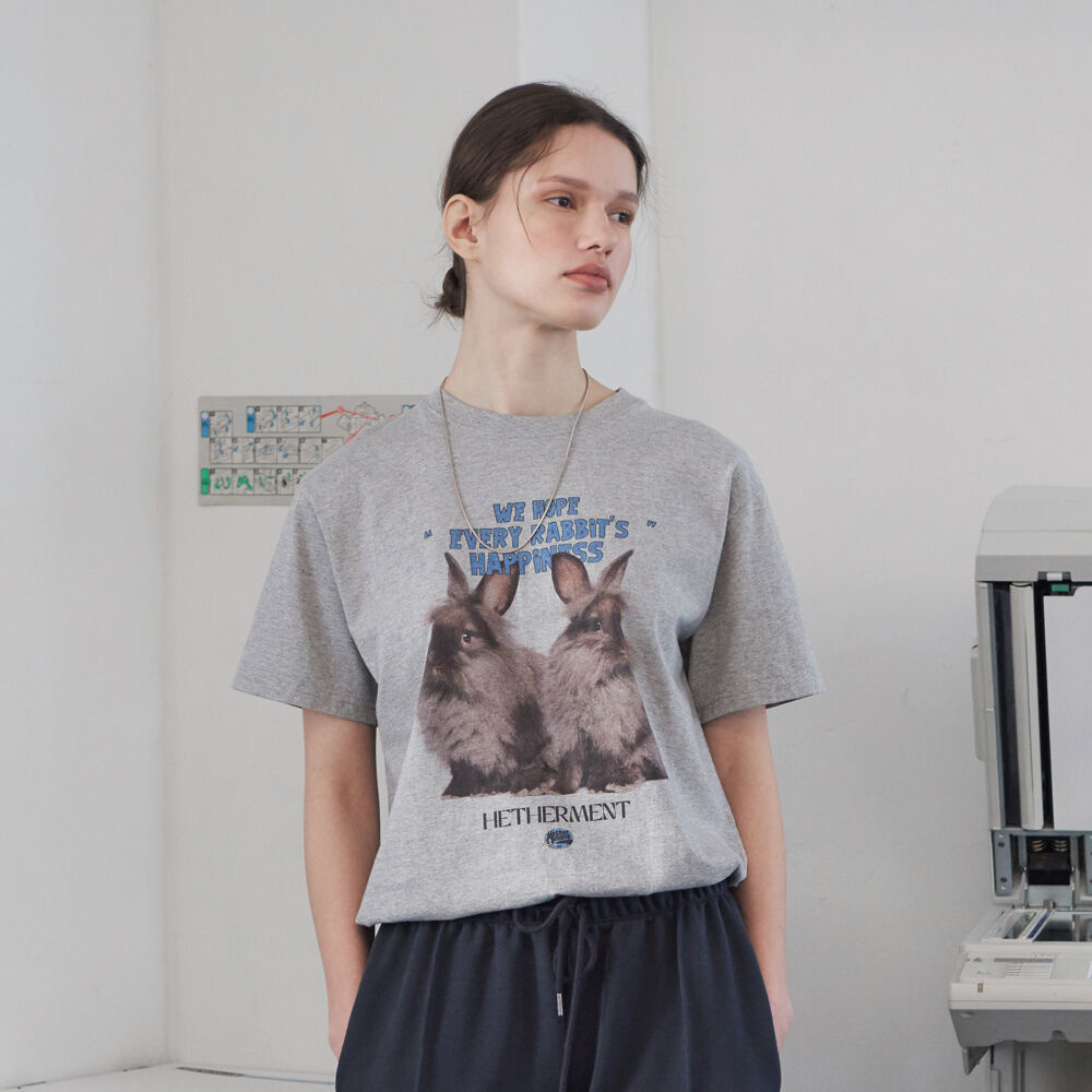 韓國HETHERMENT - Happy Rabbit T-shirt (Grey)