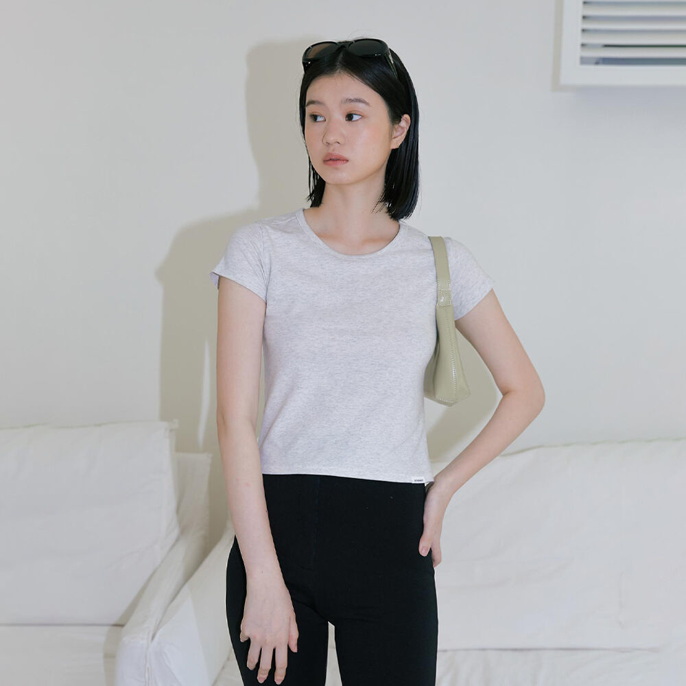 韓國HETHERMENT - Crop Madeleine T-shirt (Melange Beige) 