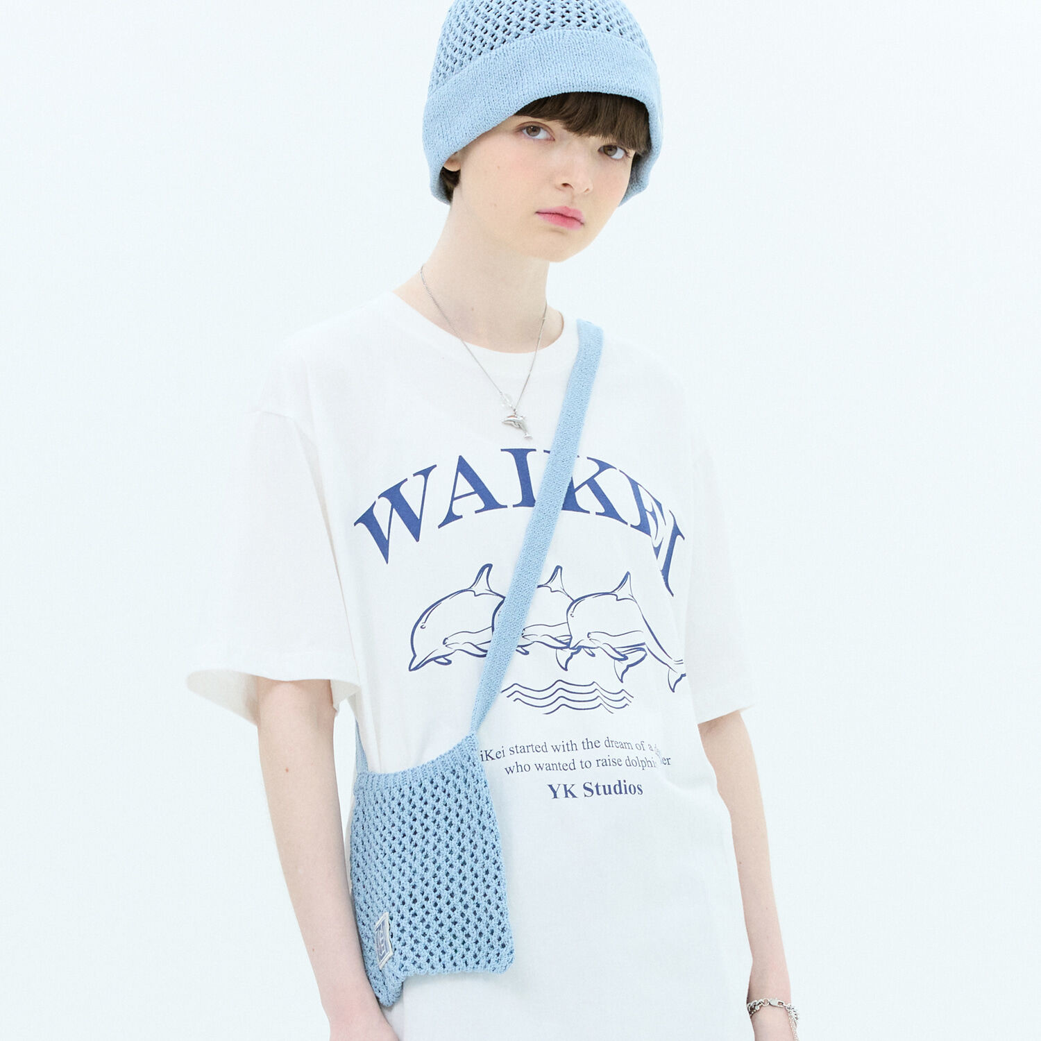 韓國WAIKEI - Mesh Knit Mini Bag Sky Blue