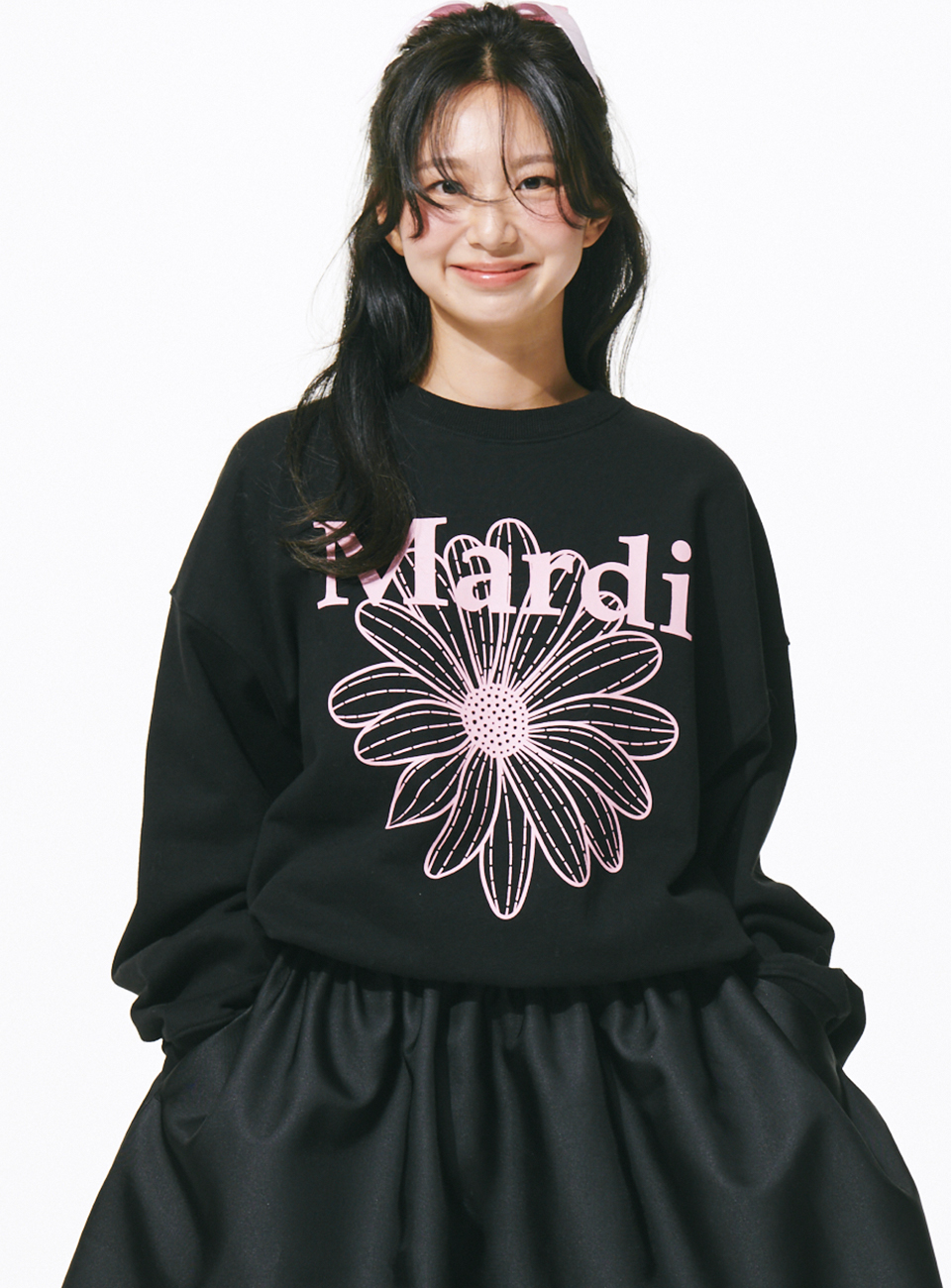【韓國獨家限時優惠】韓國MARDI MERCREDI-SWEATSHIRT FLOWERMARDI_BLACK PINK