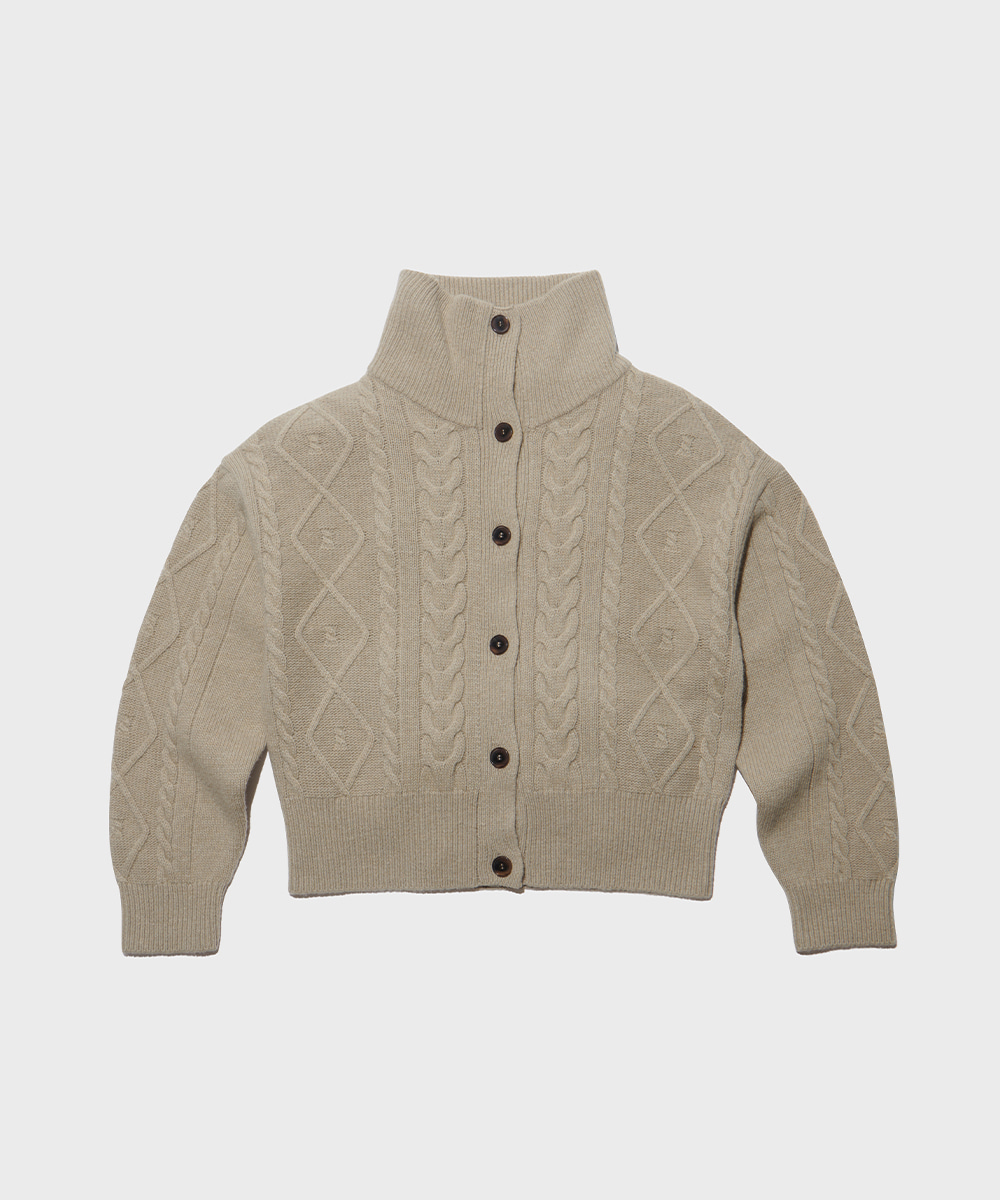 rockfish-weatherwear-[NEW 10%] WOOL CABLE KNIT CARDIGAN - SAND BEIGE