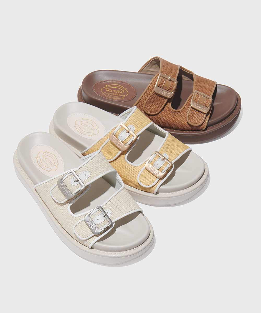 韓國 Rockfish Weatherwear - TWO STRAP RATTAN SLIPPERS - 3color