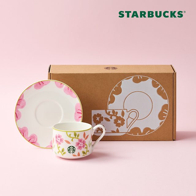 韓國 STARBUCKS Thanks Pink Flower Mug And Saucer 260ml