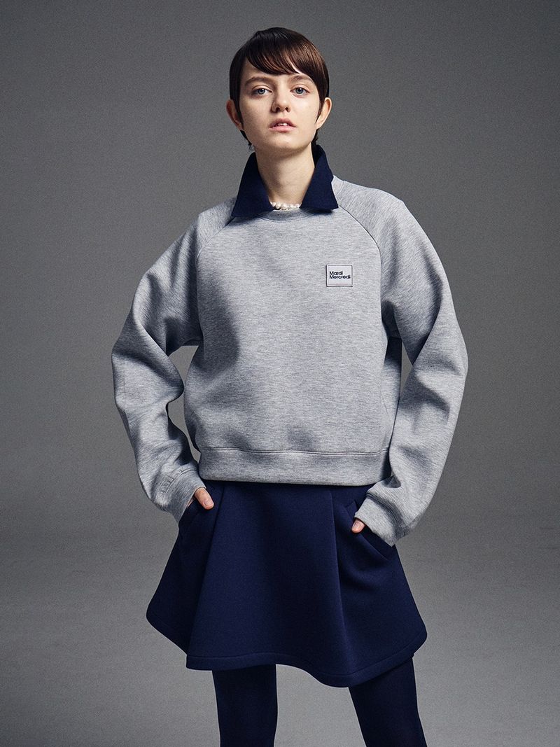 Mardi Mercredi - NEOPRENE CROPPED SWEATSHIRT SQUARE LOGO_GREY - MARDI MERCREDI | 마르디 메크르디