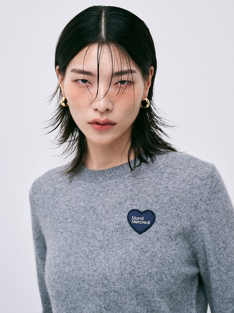 Mardi Mercredi - RACCOON BLENDED ROUND NECK HEART LOGO_GREY 
