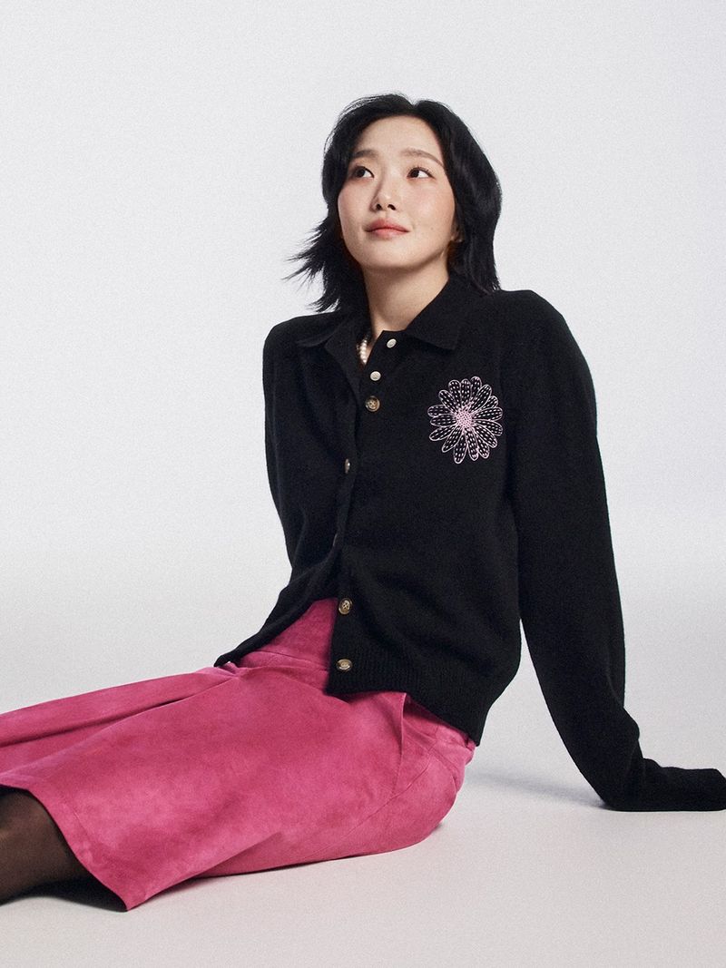 Mardi Mercredi - RACCOON BLENDED CARDIGAN V NECK_BLACK PINK 