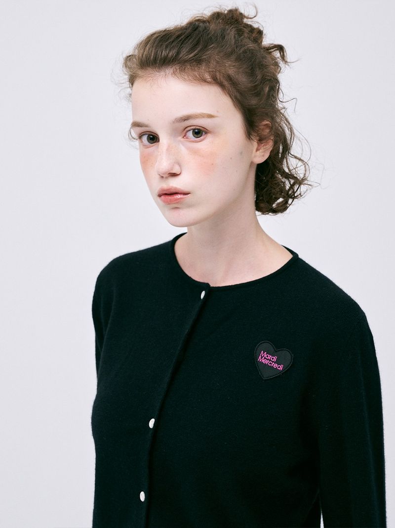 Mardi Mercredi - RACCOON BLENDED CROPPED CARDIGAN HEART LOGO_BLACK 