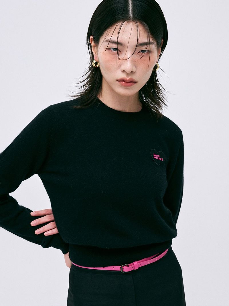 Mardi Mercredi - RACCOON BLENDED ROUND NECK HEART LOGO_BLACK