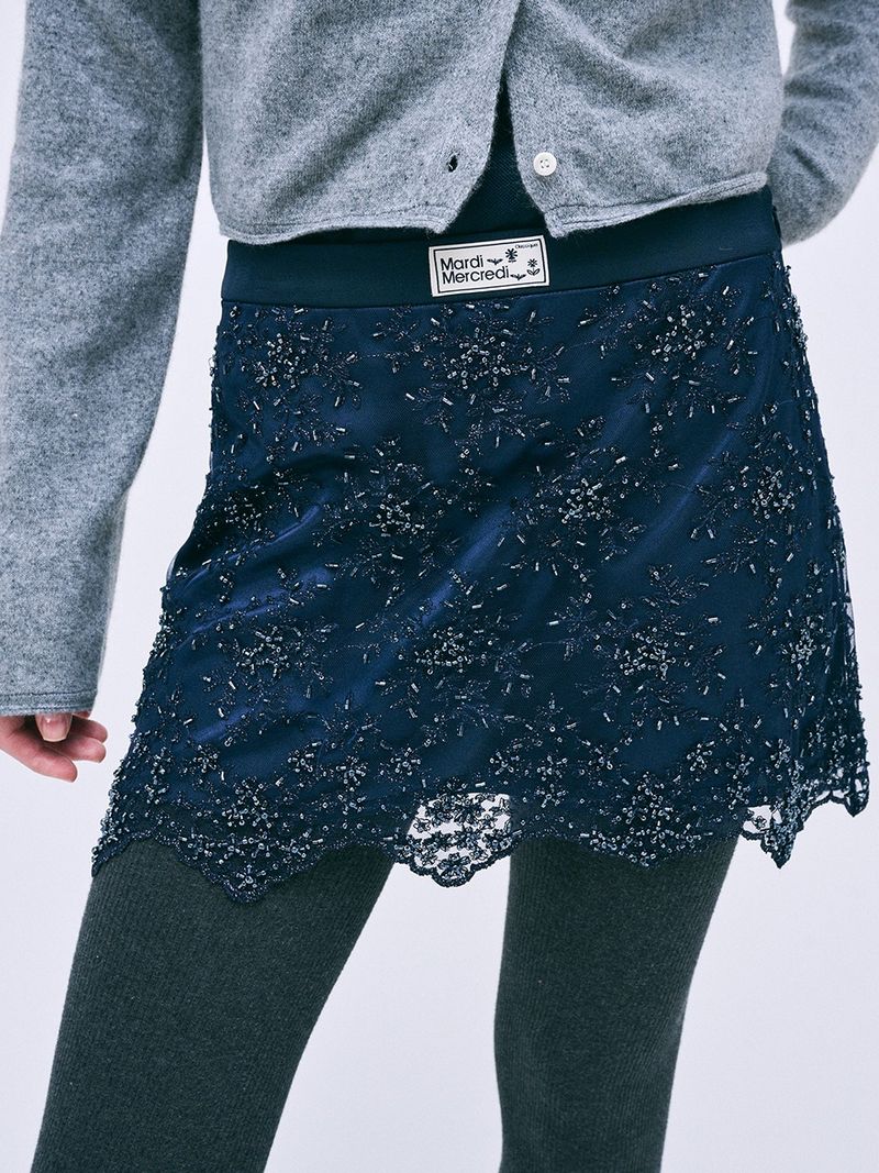 Mardi Mercredi - SEQUIN MINI SKIRT LACE_NAVY - MARDI MERCREDI 