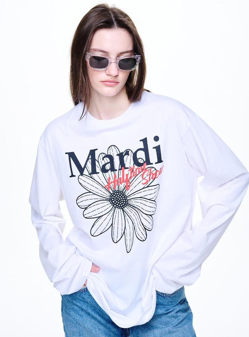 Mardi Mercredi - UNISEX TSHIRT LONG SLEEVE FLOWERMARDI HALFTIME SHOW_WHITE BLACK  