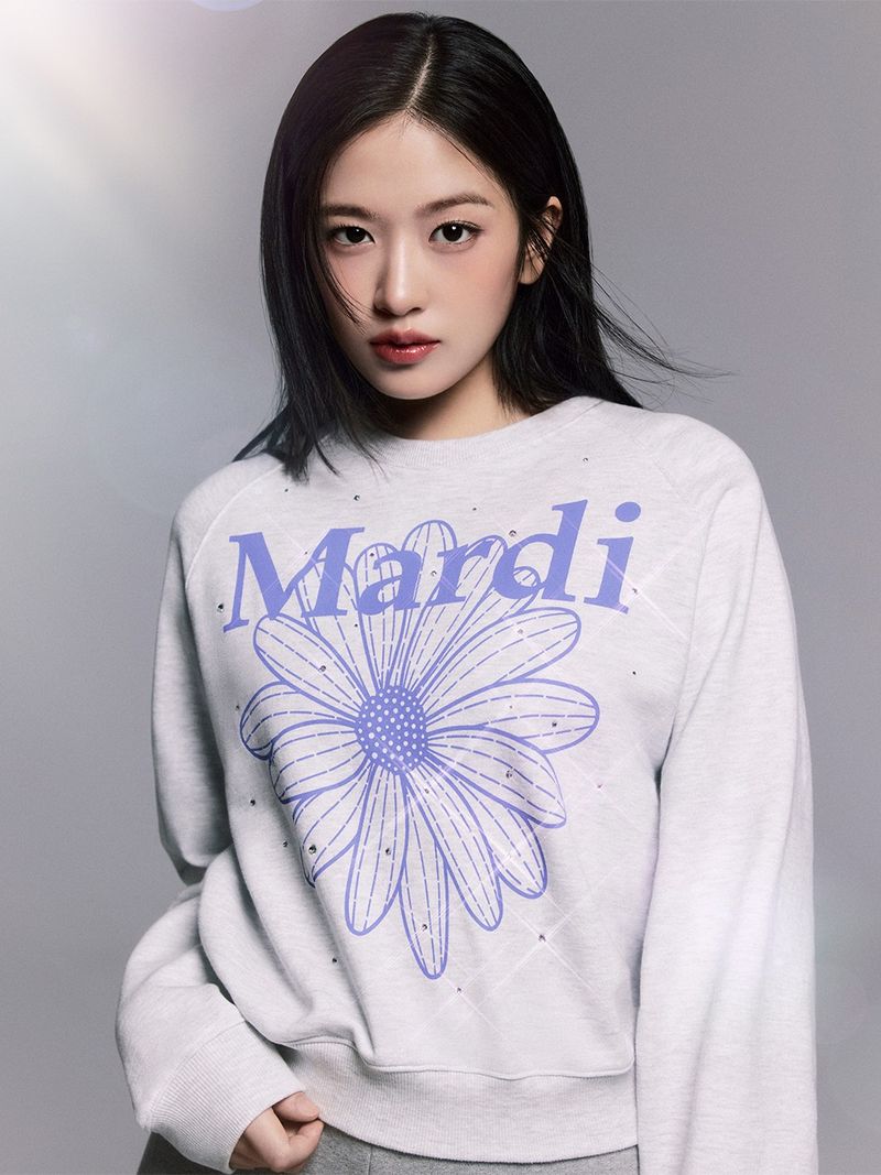 Mardi Mercredi - SWEATSHIRT RAGLAN FLOWERMARDI STONE EMBELLISHED_HEATHER PURPLE 