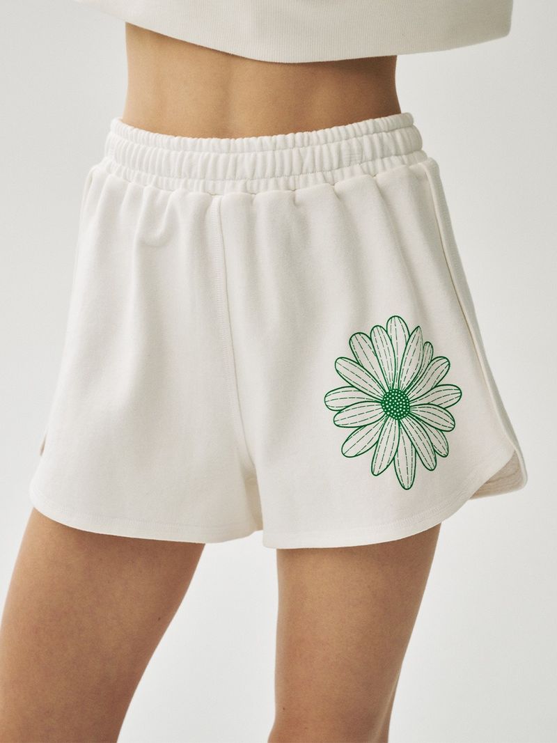 Mardi Mercredi - MINI SWEAT SHORTS FLOWER_WHITE GREEN