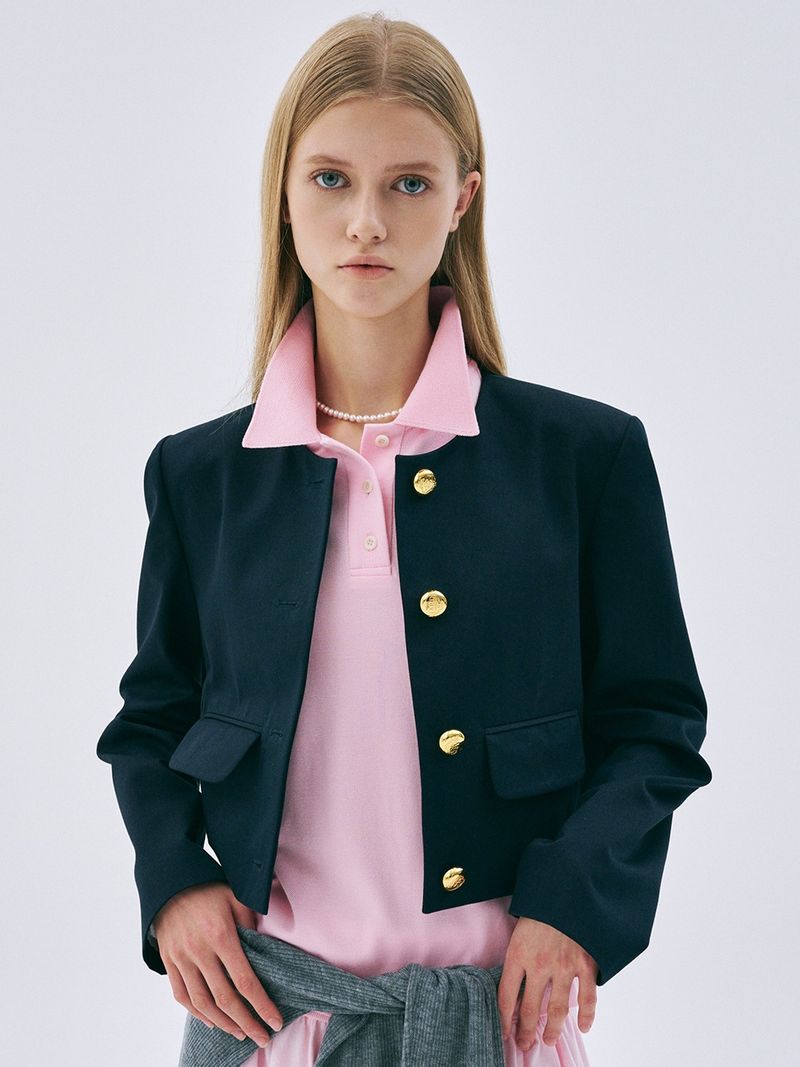 Mardi Mercredi - CROPPED JACKET ROUND NECK_NAVY