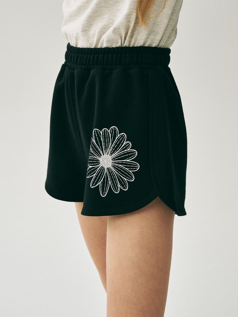Mardi Mercredi - MINI SWEAT SHORTS FLOWER_BLACK WHITE