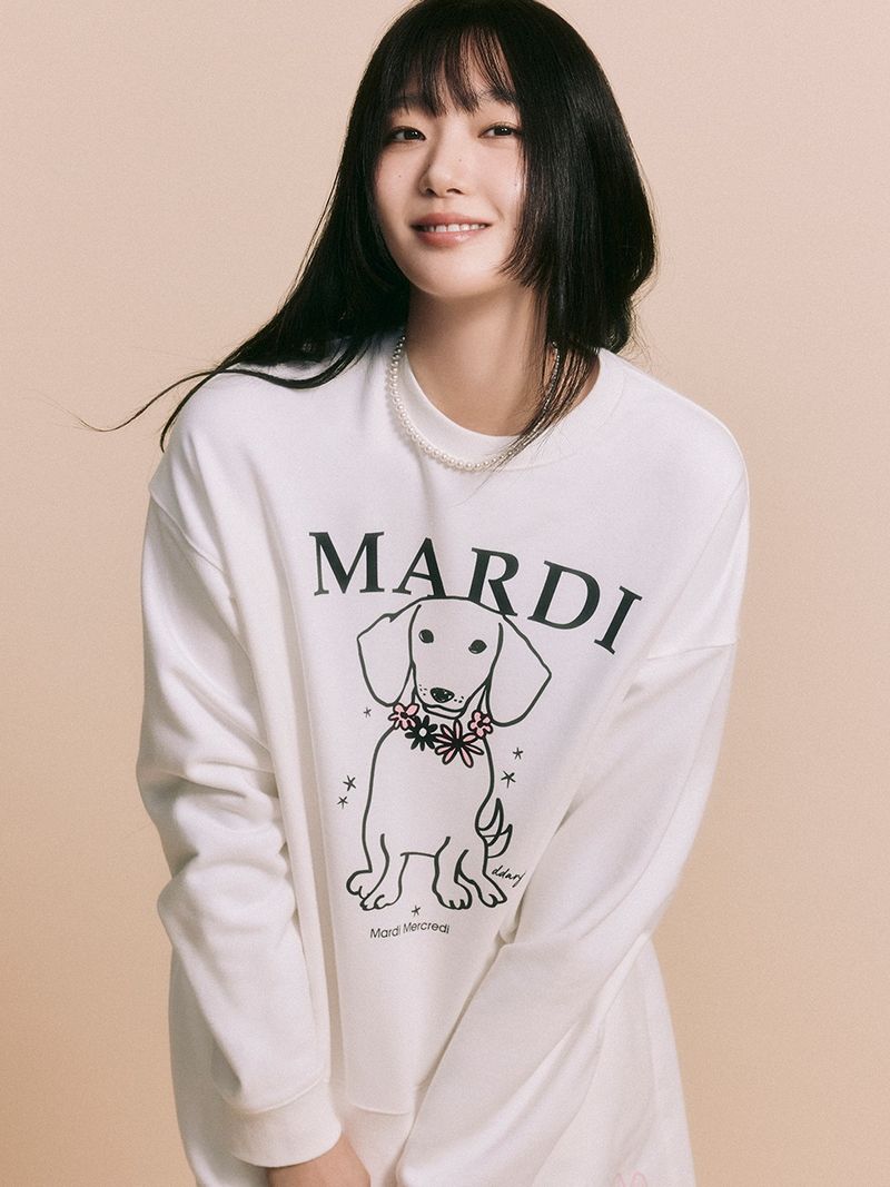 Mardi Mercredi - SWEATSHIRT SWING THE TAIL DDANJI FLOWER NECKLACE_WHITE PINK