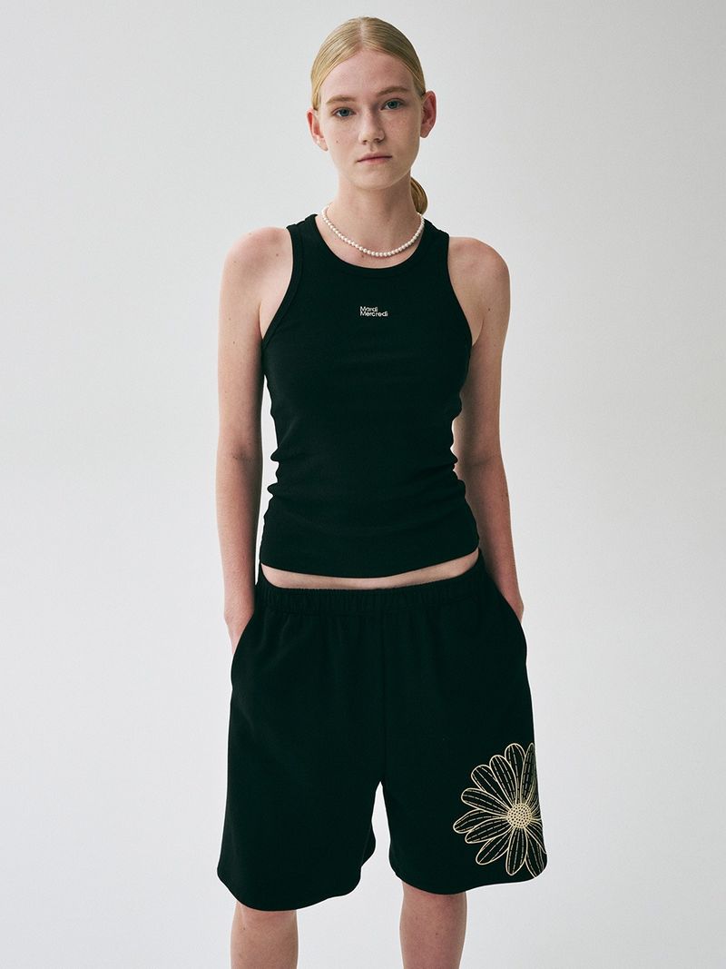 Mardi Mercredi - OVERSIZED SWEAT BERMUDA FLOWER_BLACK CREAM 