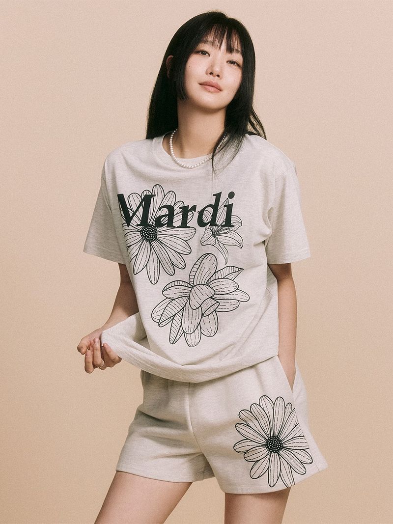 Mardi Mercredi - TSHIRT TRIPLE FLOWER_OATMEAL BLACK 
