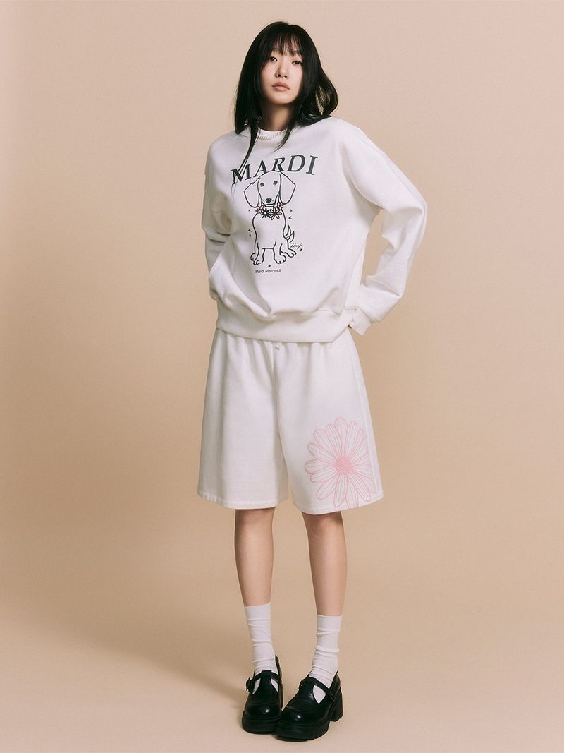 Mardi Mercredi - OVERSIZED SWEAT BERMUDA FLOWER_WHITE PINK 