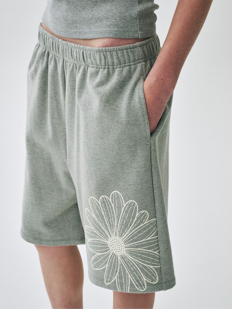 Mardi Mercredi - OVERSIZED SWEAT BERMUDA FLOWER_GREY IVORY