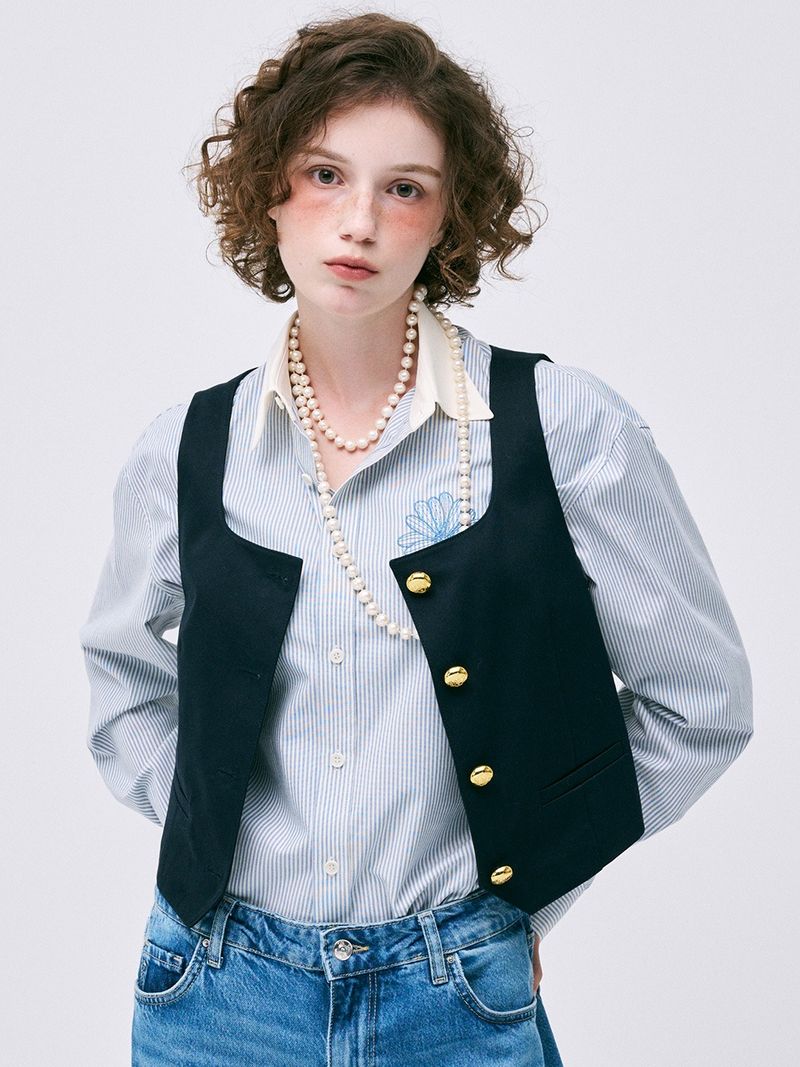 Mardi Mercredi - CLASSIC VEST SQUARE NECK_NAVY 