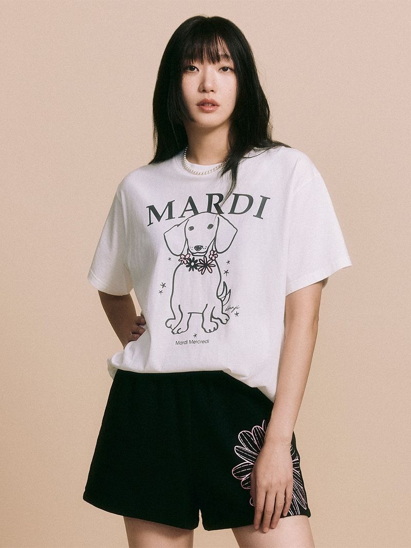 ［韓國限時優惠～］韓國 Mardi Mercredi - TSHIRT SWING THE TAIL DDANJI FLOWER NECKLACE_IVORY PINK