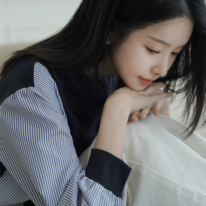 clicknfunny - 클릭앤퍼니 - 랄든배색 스트라이프맨투맨티♡韓國女裝上衣