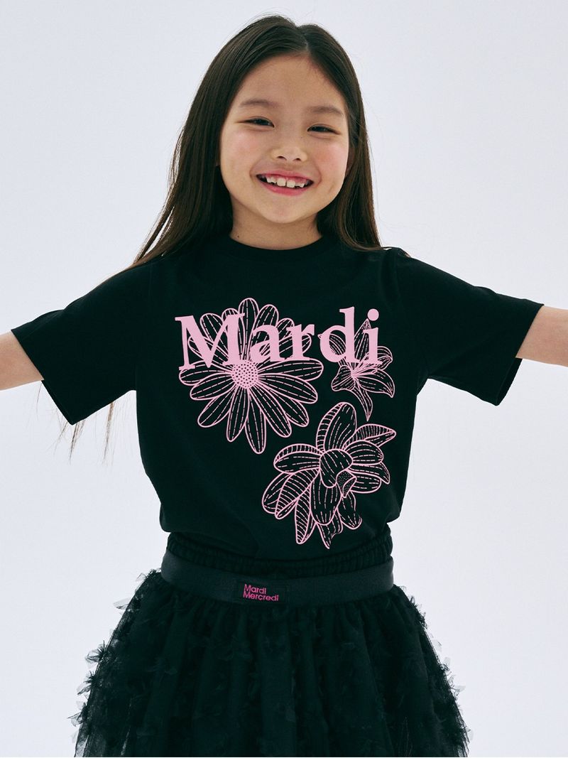 Mardi Mercredi - KIDS TSHIRT TRIPLE FLOWER_BLACK PINK - MARDI MERCREDI | 마르디 메크르디