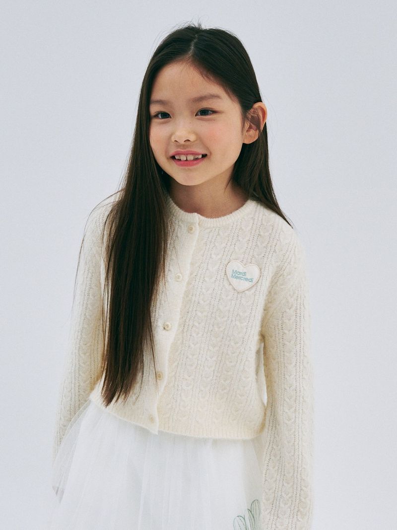 Mardi Mercredi - KIDS CABLE CARDIGAN ROUND NECK_IVORY - MARDI MERCREDI | 마르디 메크르디