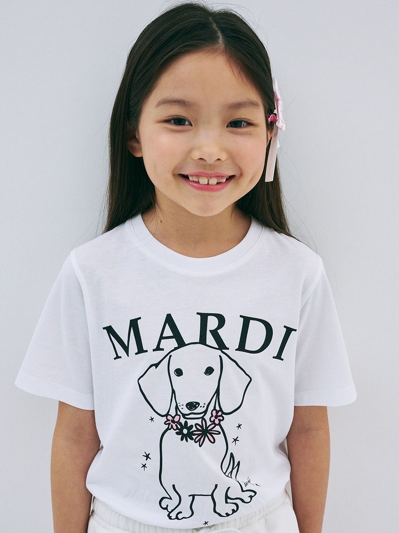 Mardi Mercredi - KIDS TSHIRT SWING THE TAIL DDANJI FLOWER NECKLACE_WHITE PINK - MARDI MERCREDI | 마르디 메크르디
