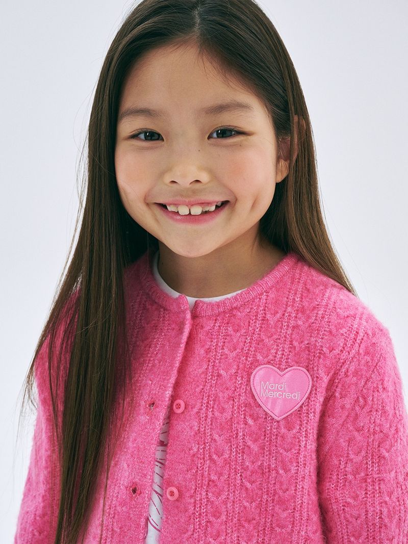 Mardi Mercredi - KIDS CABLE CARDIGAN ROUND NECK_FUCHSIA - MARDI MERCREDI | 마르디 메크르디