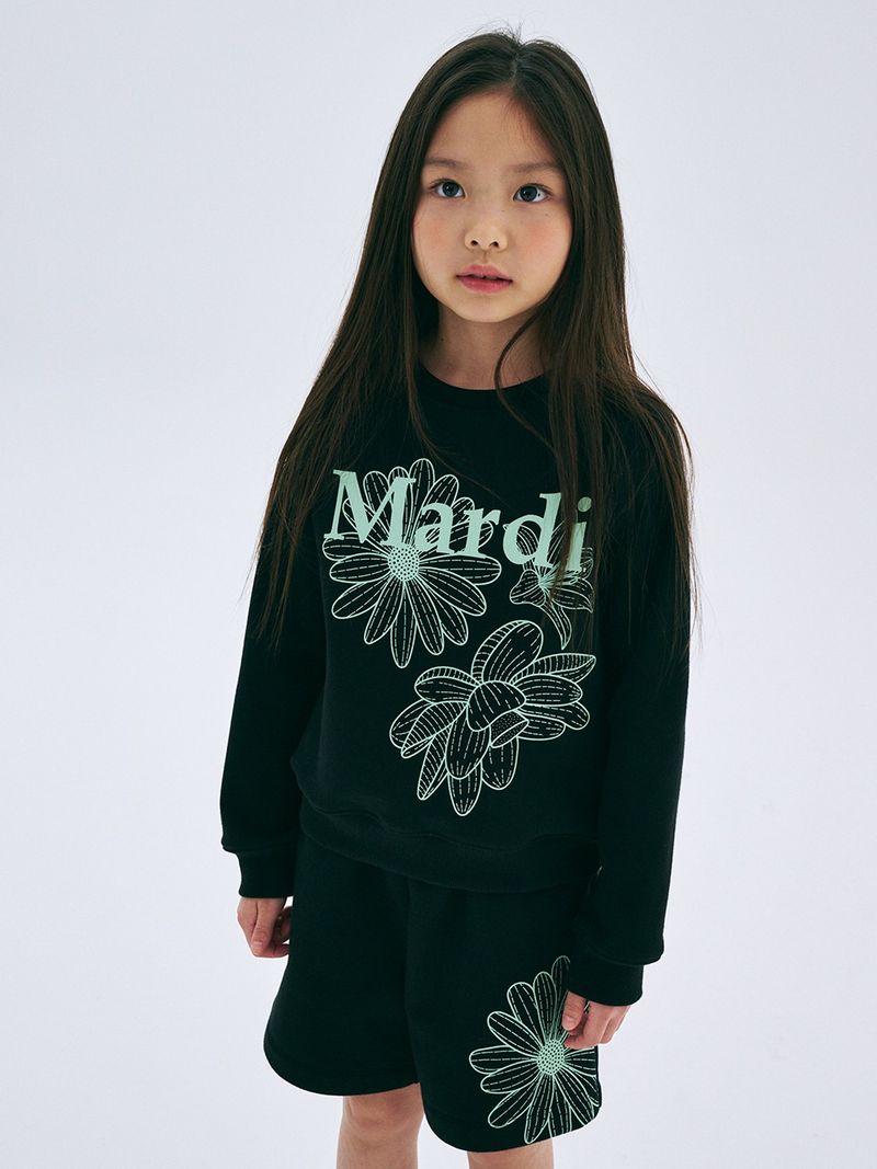 Mardi Mercredi - KIDS SWEATSHIRT TRIPLE FLOWER_BLACK MINT - MARDI MERCREDI | 마르디 메크르디