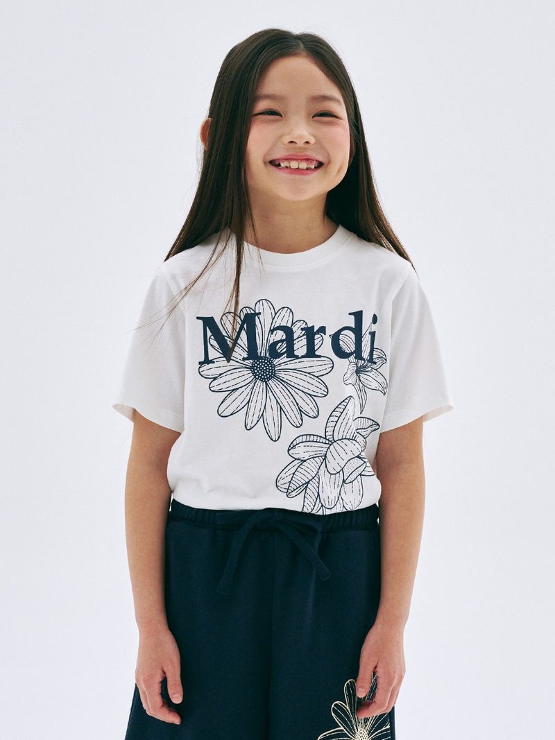 Mardi Mercredi - KIDS TSHIRT TRIPLE FLOWER_IVORY NAVY - MARDI MERCREDI | 마르디 메크르디