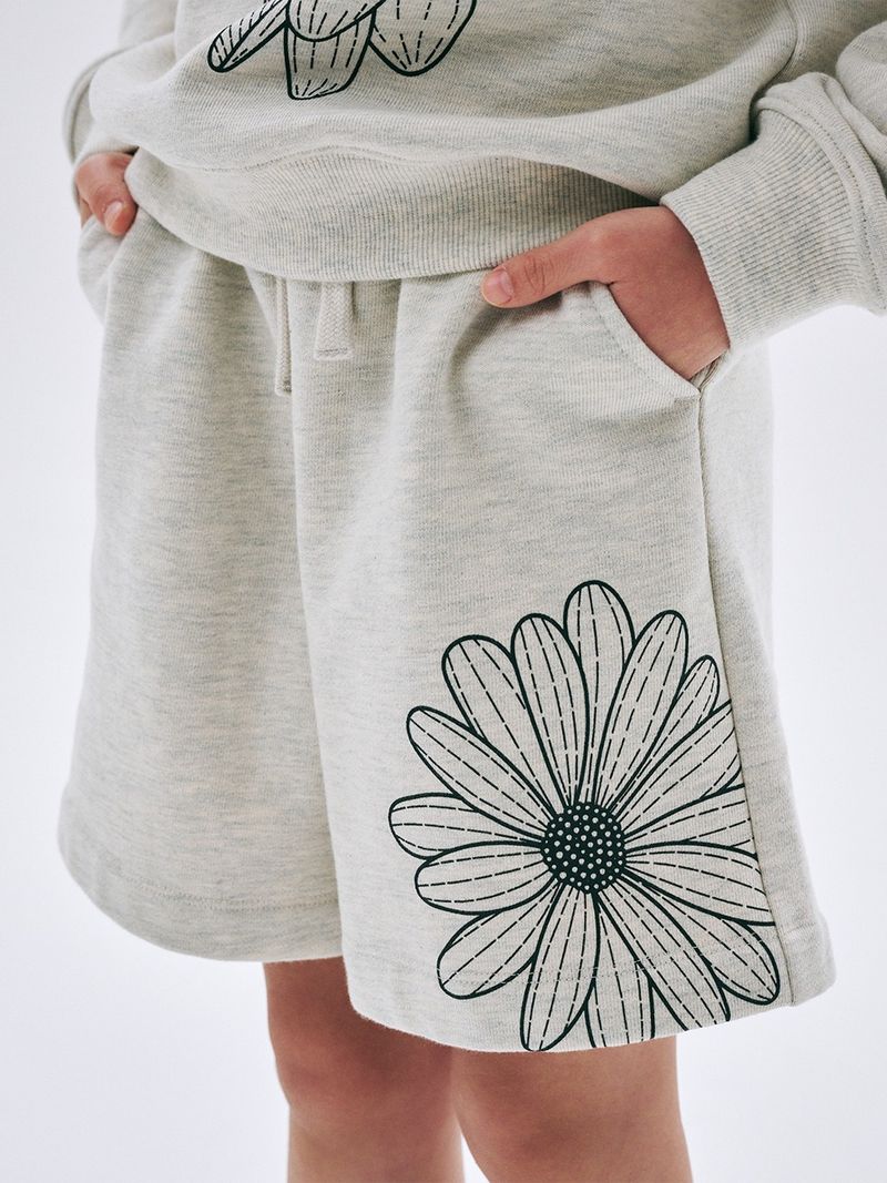 Mardi Mercredi - KIDS SWEAT SHORTS FLOWER_OATMEAL BLACK - MARDI MERCREDI | 마르디 메크르디