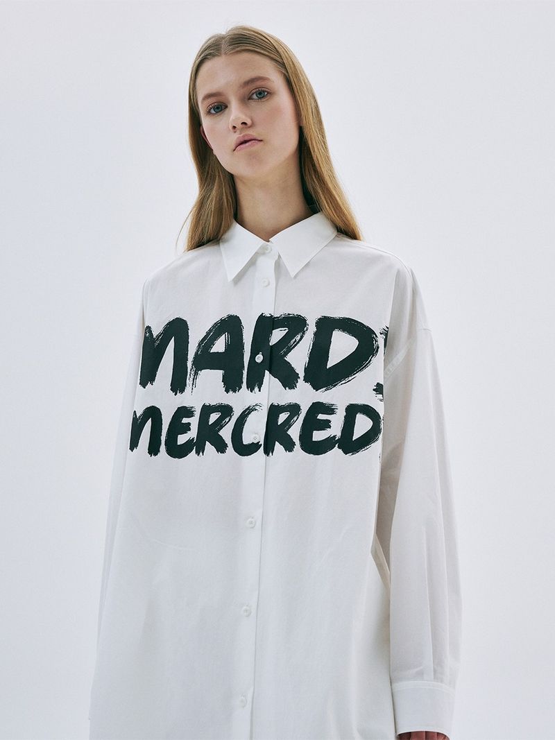 Mardi Mercredi - OVERSIZED SHIRT BRUSH LOGO CONTRAST_WHITE
